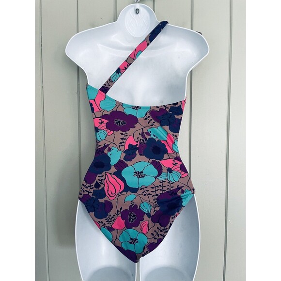 Tibi New York Kamara One Piece Swimsuit S Small Blue Purple Floral One Shoulder - Picture 4 of 6